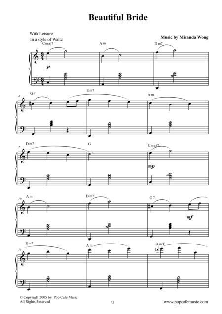 Free Sheet Music Beautiful Bride Piano Solo In C Key