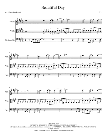 Beautiful Day Violin Viola Cello Sheet Music