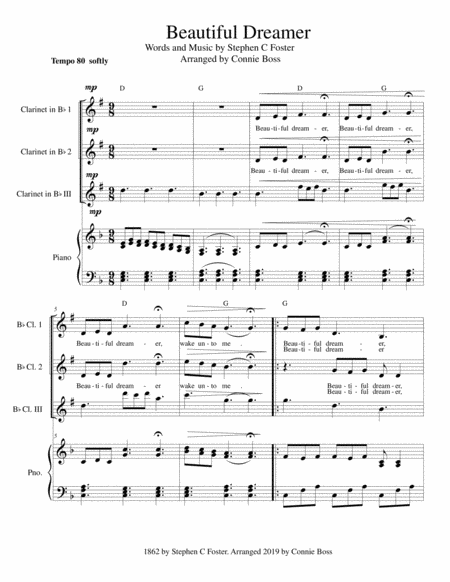 Beautiful Dreamer Key Of F Bb Clarinet Trio Sheet Music