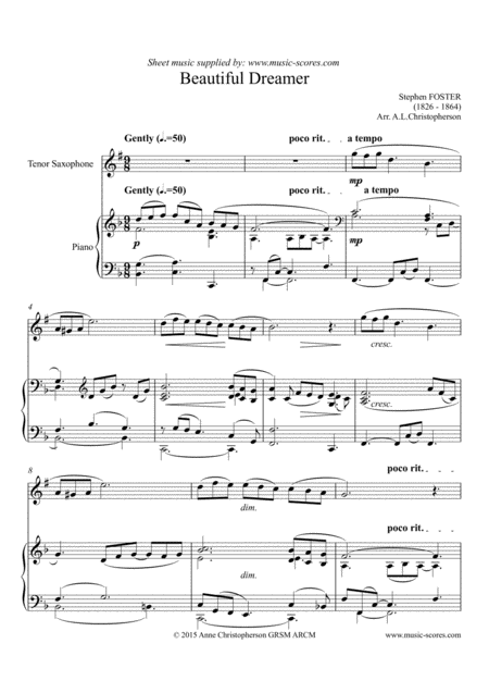 Beautiful Dreamer Tenor Saxophone And Piano Sheet Music