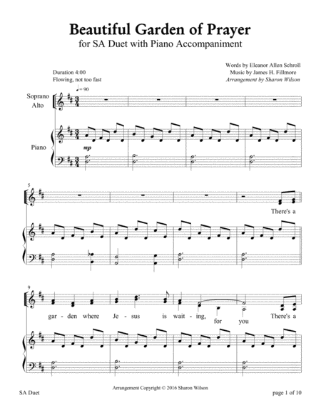 Free Sheet Music Beautiful Garden Of Prayer For Sa Duet With Piano Accompaniment