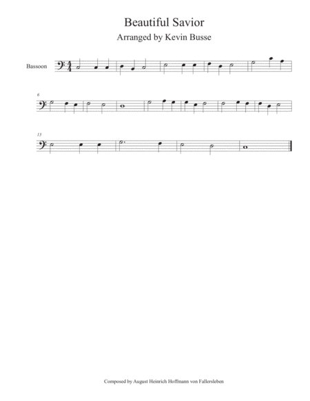 Beautiful Savior Easy Key Of C Bassoon Sheet Music