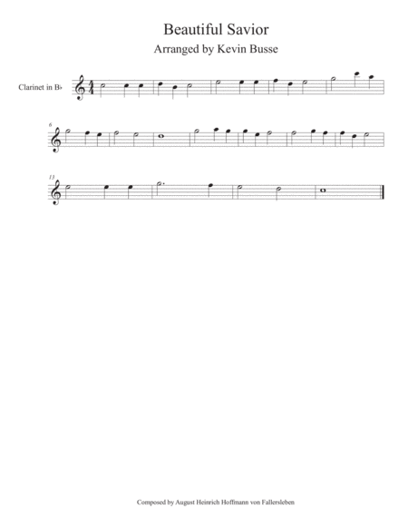 Beautiful Savior Easy Key Of C Clarinet Sheet Music