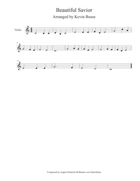 Free Sheet Music Beautiful Savior Easy Key Of C Violin