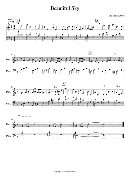 Beautiful Sky Waltz In Dm Easy Piano Sheet Music