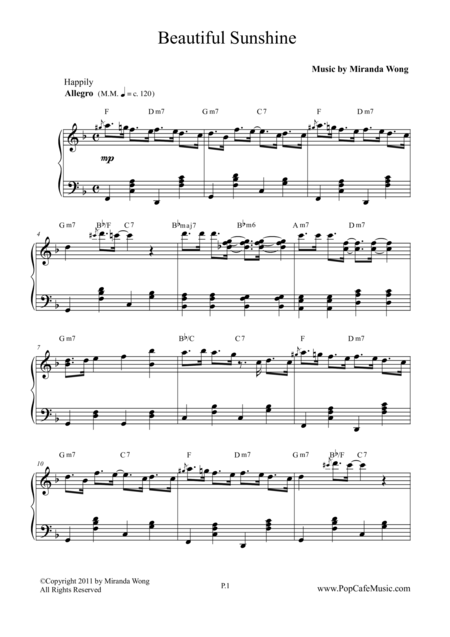 Beautiful Sunshine Popular Jazz For Piano No 1 Sheet Music