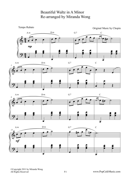 Beautiful Waltz In A Minor Op 19 By Chopin Sheet Music