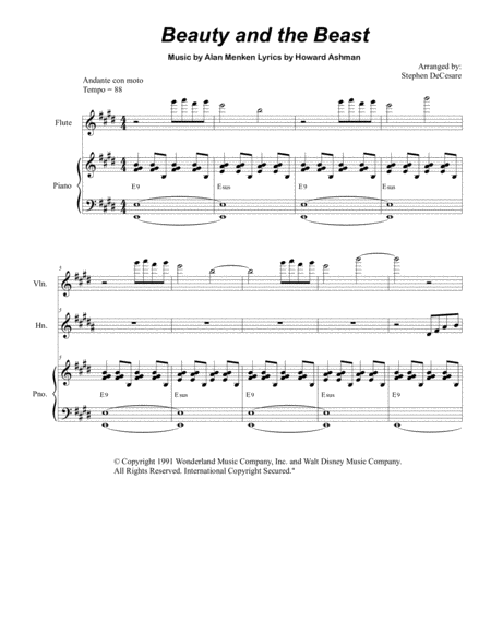 Free Sheet Music Beauty And The Beast Duet For Bb Trumpet And French Horn