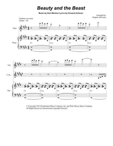 Free Sheet Music Beauty And The Beast Duet For Soprano And Tenor Saxophone