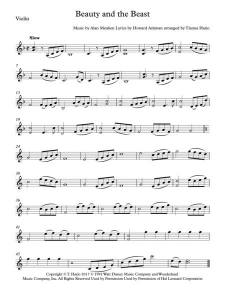 Free Sheet Music Beauty And The Beast Duet Violin And Cello