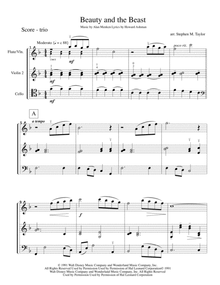 Free Sheet Music Beauty And The Beast Flute And Strings Trio