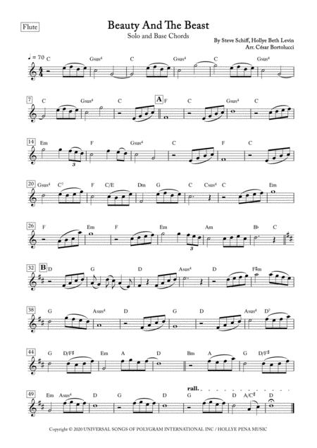 Beauty And The Beast Flute Solo And Base Chords Sheet Music