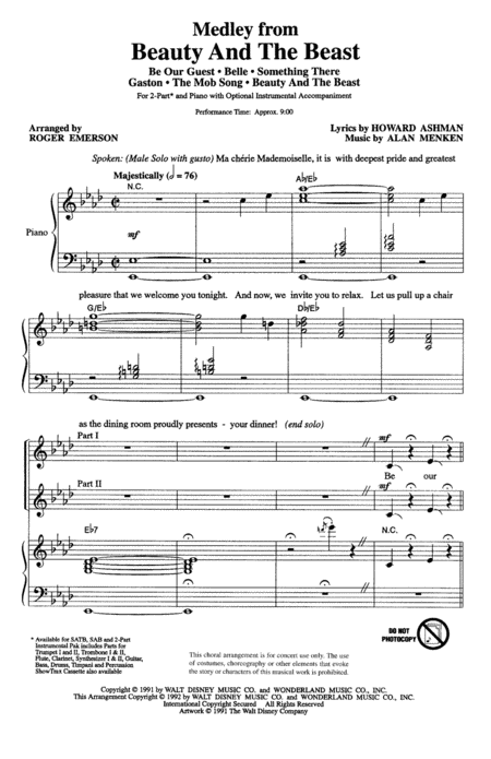 Beauty And The Beast Medley Arr Roger Emerson Sheet Music