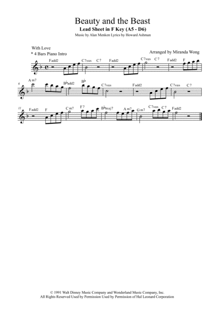 Beauty And The Beast Tenor Or Soprano Saxophone Solo Sheet Music