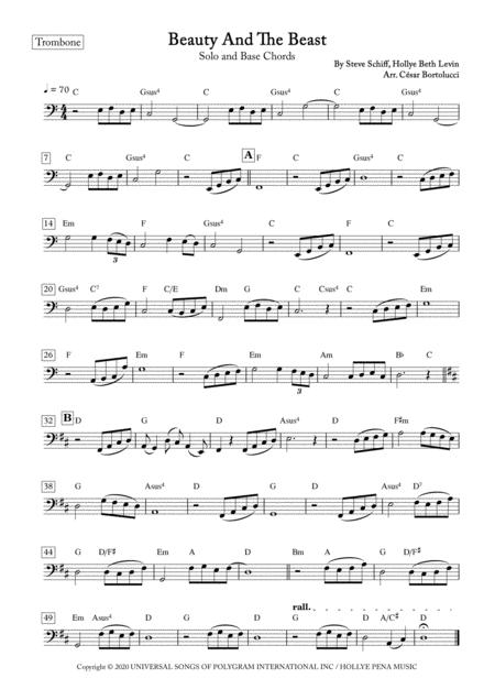 Beauty And The Beast Trombone Solo And Base Chords Sheet Music