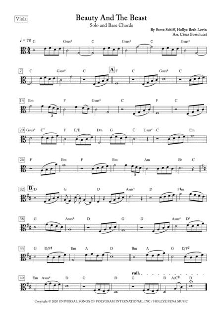 Beauty And The Beast Viola Solo And Base Chords Sheet Music