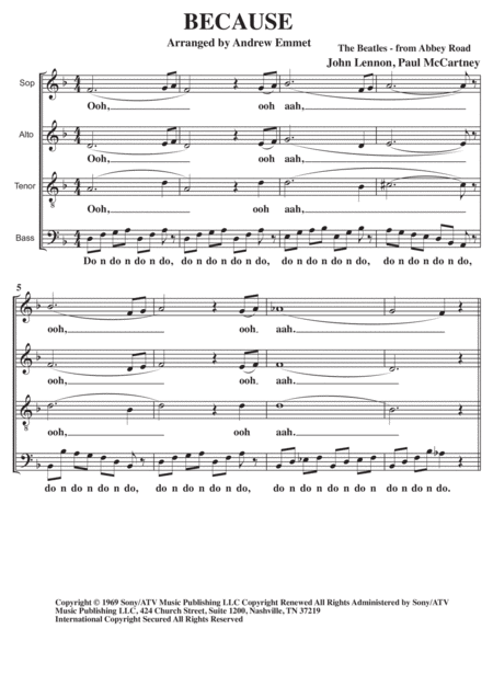 Free Sheet Music Because A Cappella