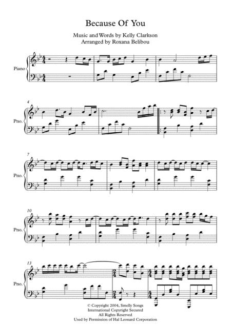 Because Of You G Minor By Kelly Clarkson Piano Sheet Music