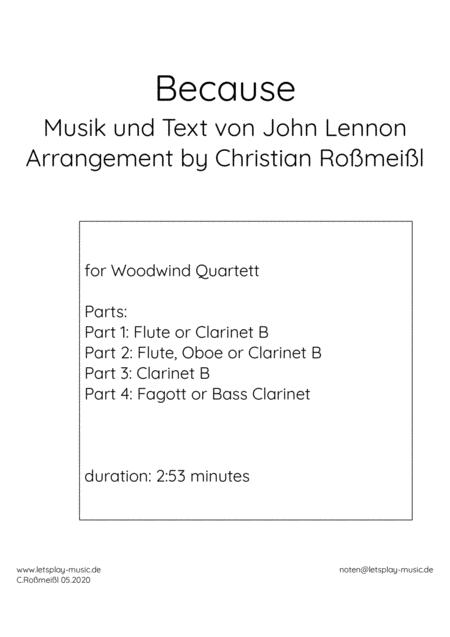 Free Sheet Music Because With Woodwind Quartett