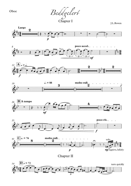 Beddgelert The Legend Of The Faithful Hound Oboe Sheet Music