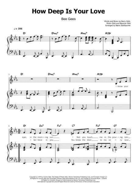 Free Sheet Music Bee Gees How Deep Is Your Love