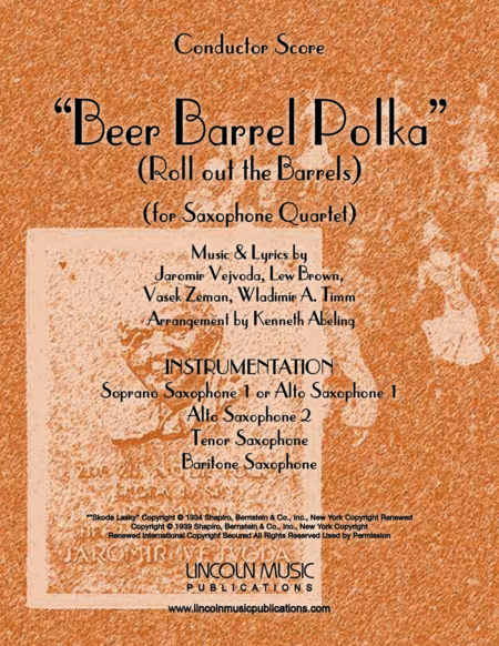 Beer Barrel Polka Roll Out The Barrel For Saxophone Quartet Satb Or Aatb Sheet Music