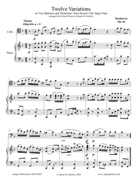 Beethoven 12 Variations Op 66 For Cello And Piano Sheet Music