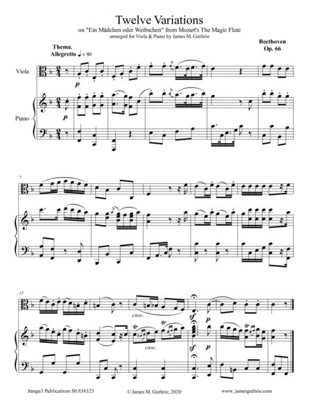 Beethoven 12 Variations Op 66 For Viola And Piano Sheet Music