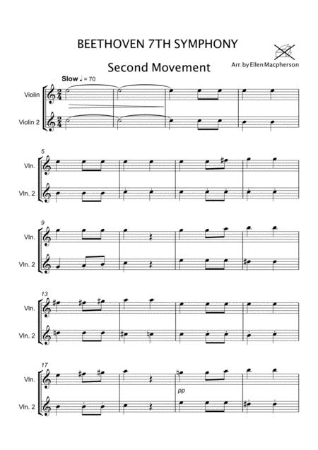 Beethoven 7th Symphony 2nd Movement Violin Duet Sheet Music