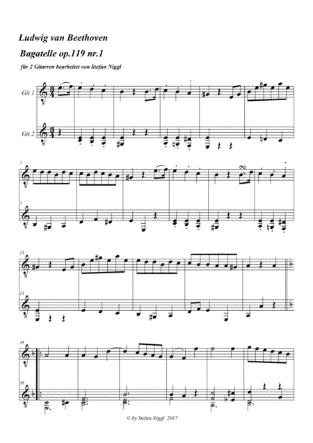 Free Sheet Music Beethoven Bagatelle Op 119 No 1 For Guitar Duet