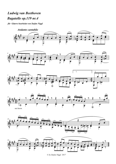 Beethoven Bagatelle Op 119 No 4 For Solo Guitar Sheet Music