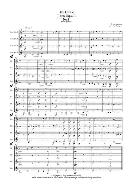 Beethoven Drei Equale Three Equali Woo 30 For Trombone Quartet Arr Horn Quartet Sheet Music