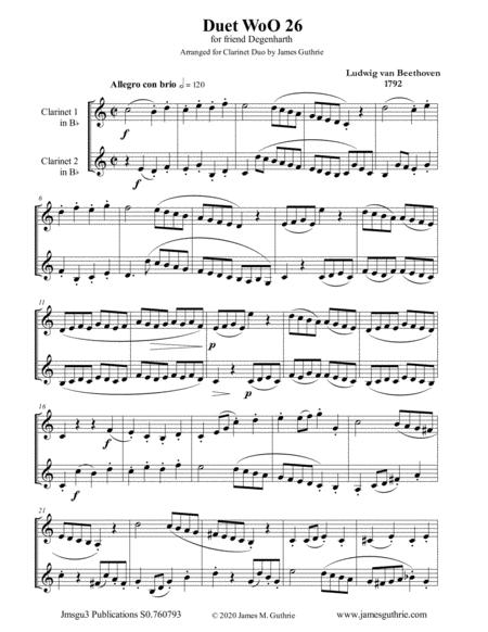 Beethoven Duet Woo 26 For Clarinet Duo Sheet Music