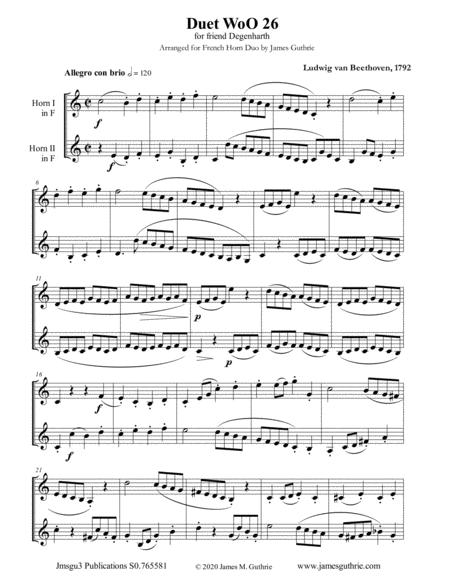 Beethoven Duet Woo 26 For French Horn Duo Sheet Music