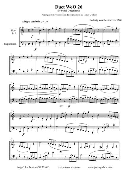 Free Sheet Music Beethoven Duet Woo 26 For French Horn Euphonium