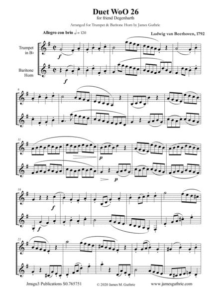 Beethoven Duet Woo 26 For Trumpet Baritone Horn Sheet Music