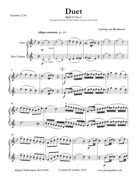 Free Sheet Music Beethoven Duet Woo 27 No 3 For Flute Bass Clarinet