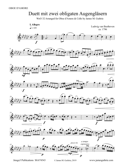 Free Sheet Music Beethoven Duet Woo 32 For Oboe D Amore Cello
