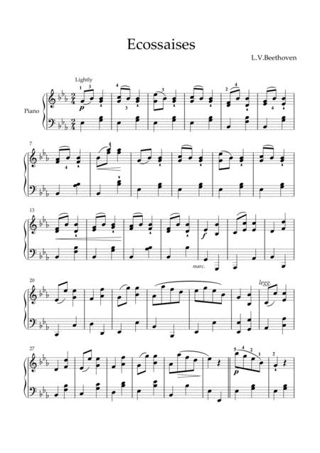 Beethoven Ecossaises Easy Piano Arrangement Sheet Music