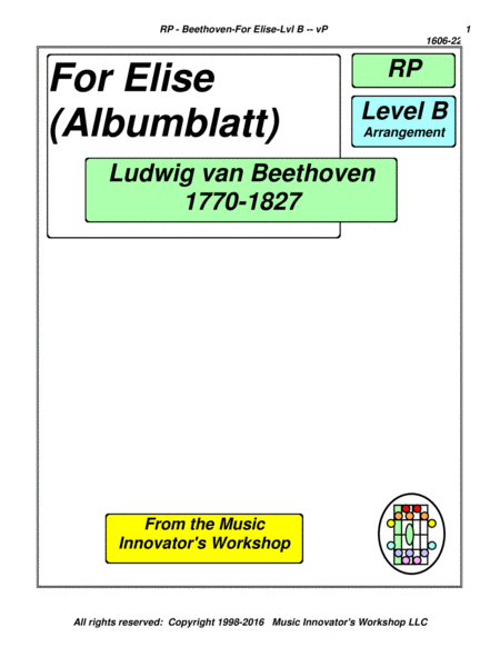 Beethoven For Elise Level B Key Map Tablature Sheet Music