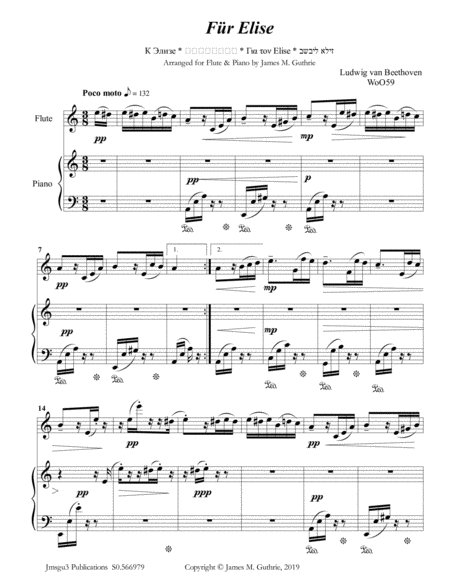 Beethoven Fr Elise For Flute Piano Sheet Music