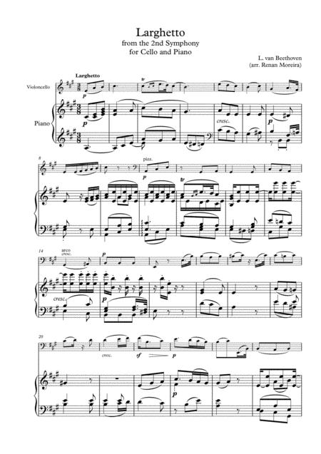 Beethoven Larghetto For Cello And Piano Sheet Music