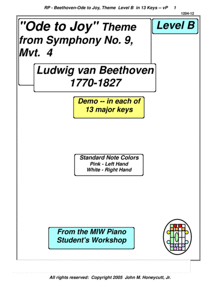 Beethoven Ode To Joy Theme In 13 Keys Demo Key Map Tablature Sheet Music