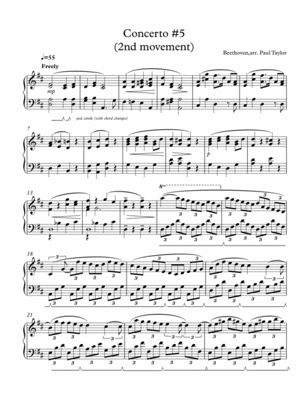 Free Sheet Music Beethoven Piano Concerto 5 Themes From The Second Movement