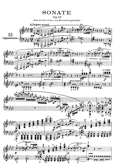 Beethoven Piano Sonata In F Minor Appassionata Op 57 Sheet Music