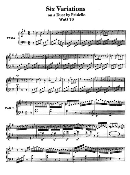 Beethoven Six Variations On Nel Cor Piu Non Mi Sento Woo 70 Complete Version Sheet Music