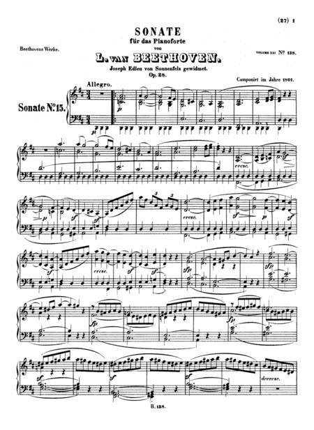 Free Sheet Music Beethoven Sonata No 15 In D Major Op 28 Pastorale Full Original Complete Version