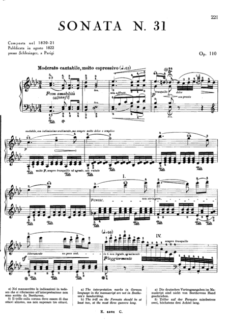 Beethoven Sonata No 31 In Ab Major Full Original Complete Version Sheet Music