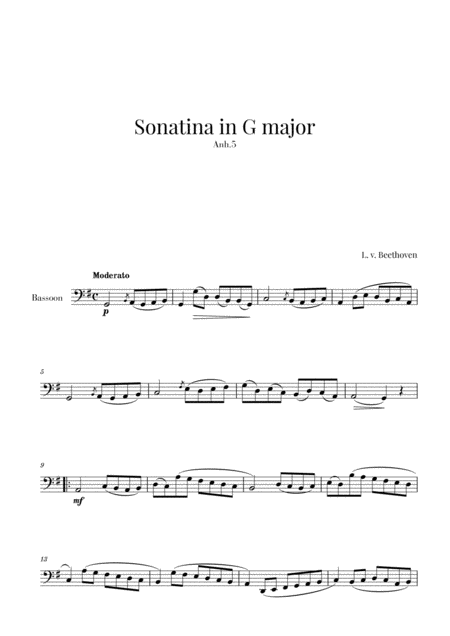 Beethoven Sonatina In G Major For Bassoon Sheet Music