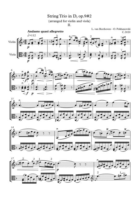 Free Sheet Music Beethoven String Trio In D Op 9 2 2nd Movement Arranged For Violin And Viola